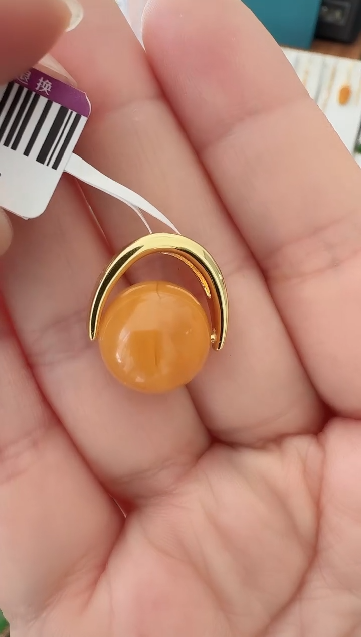 银S925镶嵌蜜蜡裸石荣倩转运珠