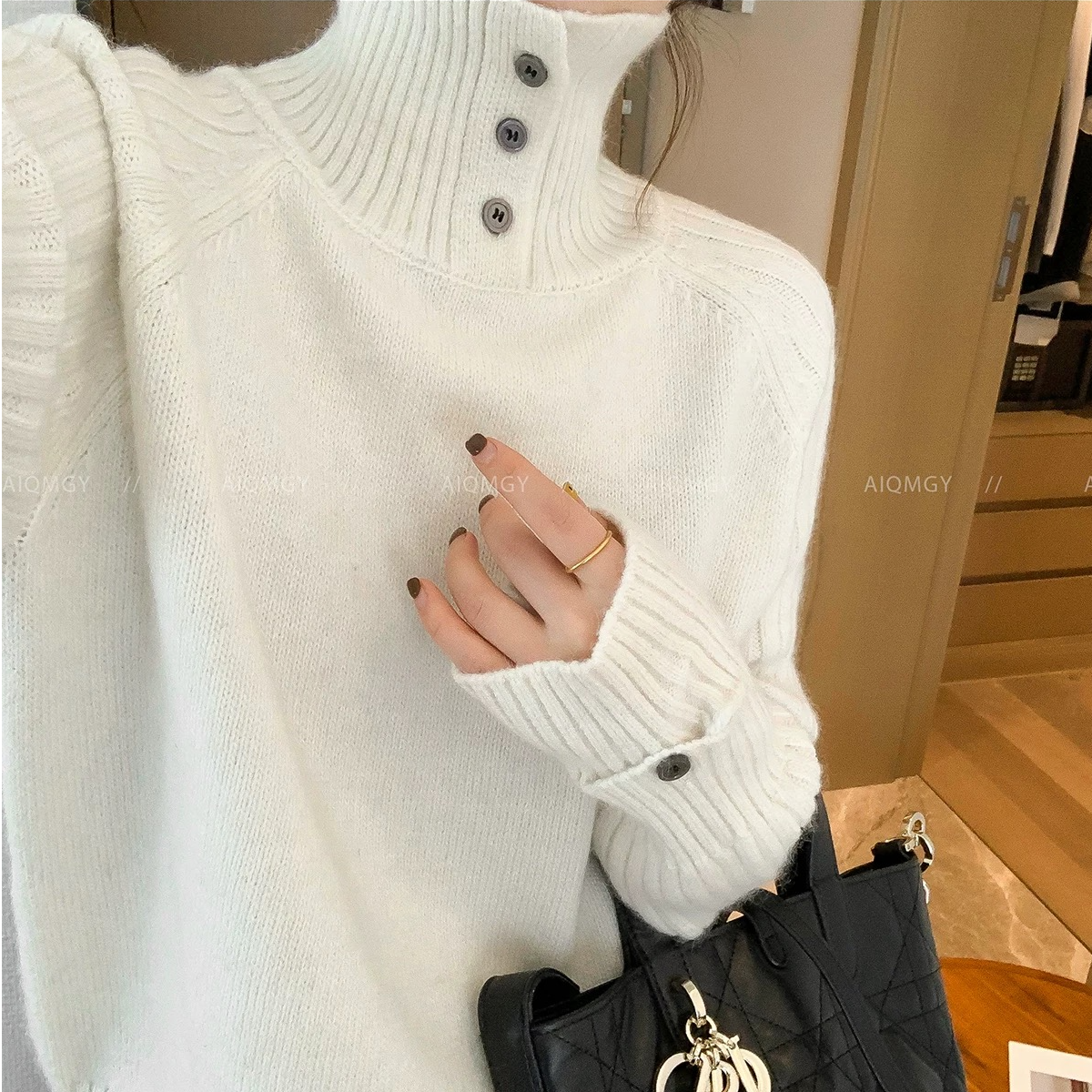 【运费补贴】三粒扣套头女打底毛衣针织衫显瘦外套