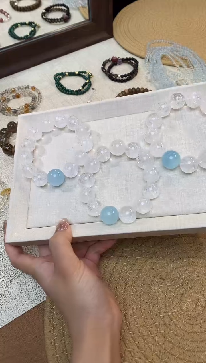 合金手链水晶《星河》喜马拉雅白水晶阿塞海蓝宝16-17mm多样性发一