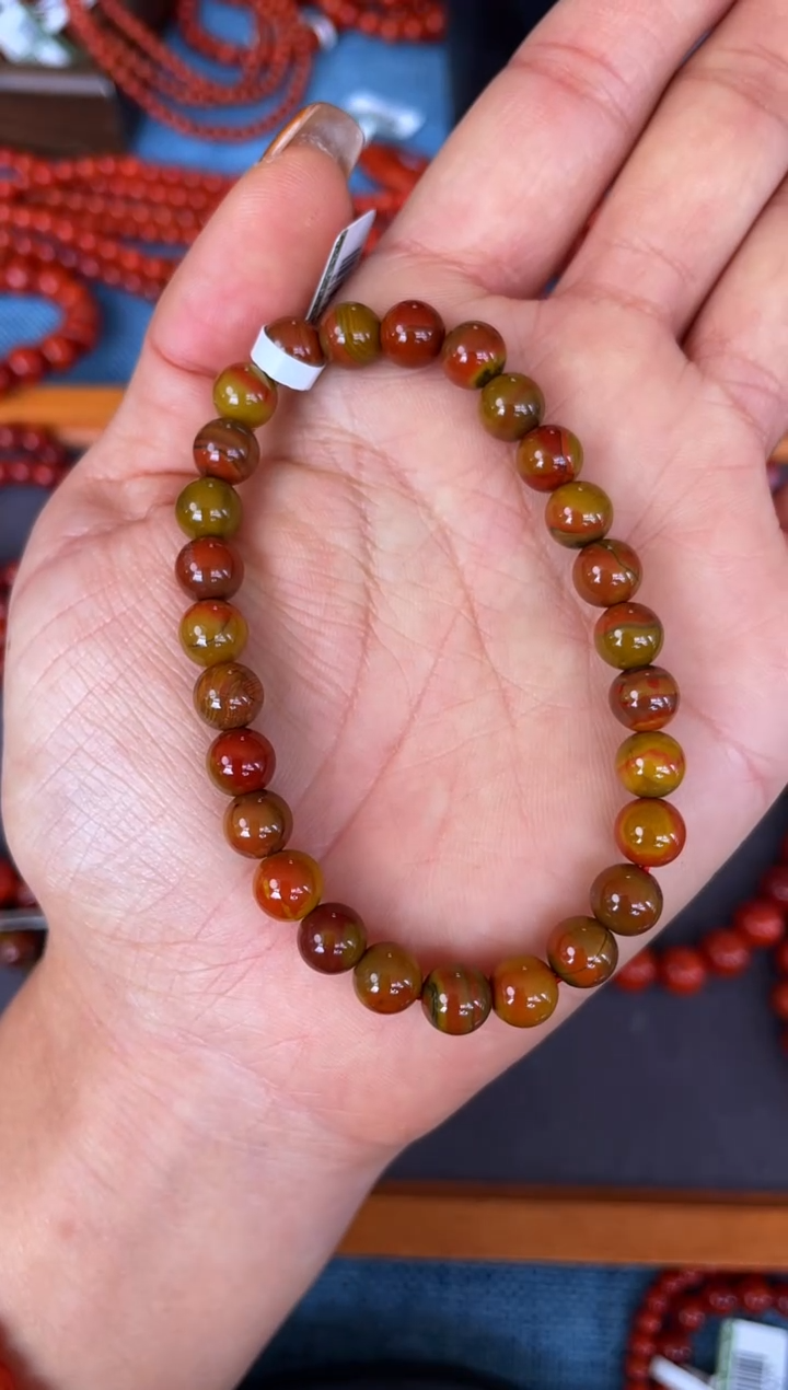 未镶嵌手串南红玛瑙N34大山包三彩包浆单圈多样性发其一