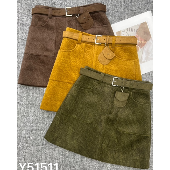 51511三色重磅质感马鞍肌理感A摆短裙