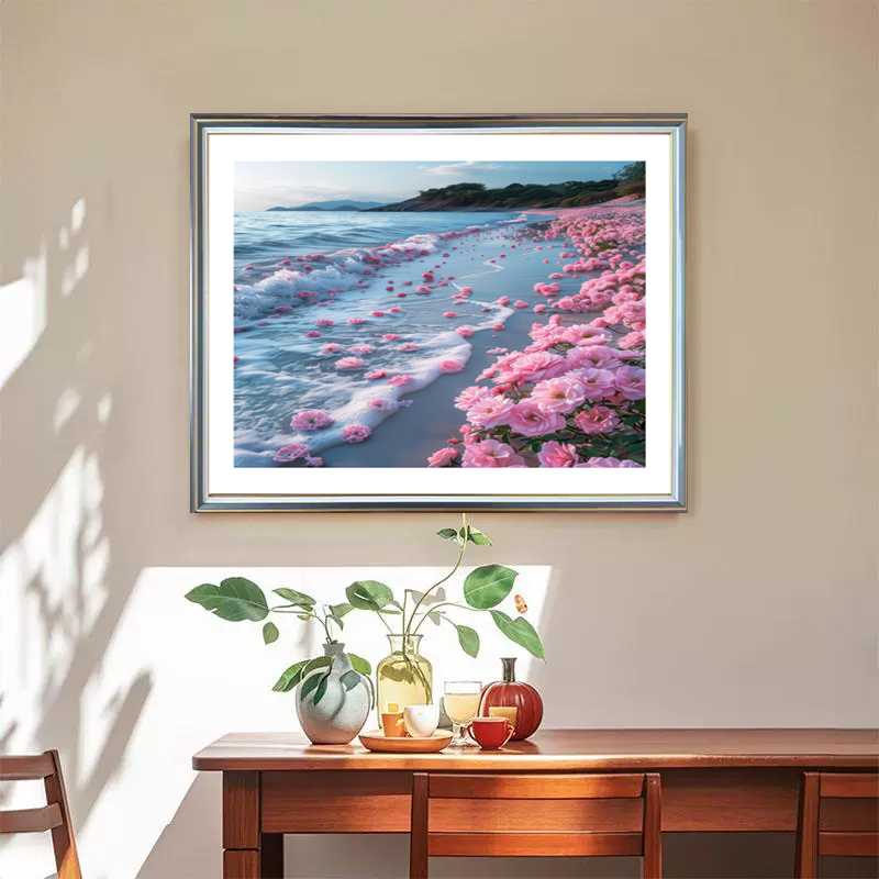 Z46横款《玫瑰海岸》轻奢简约装饰画挂画餐厅床头挂画温馨挂画
