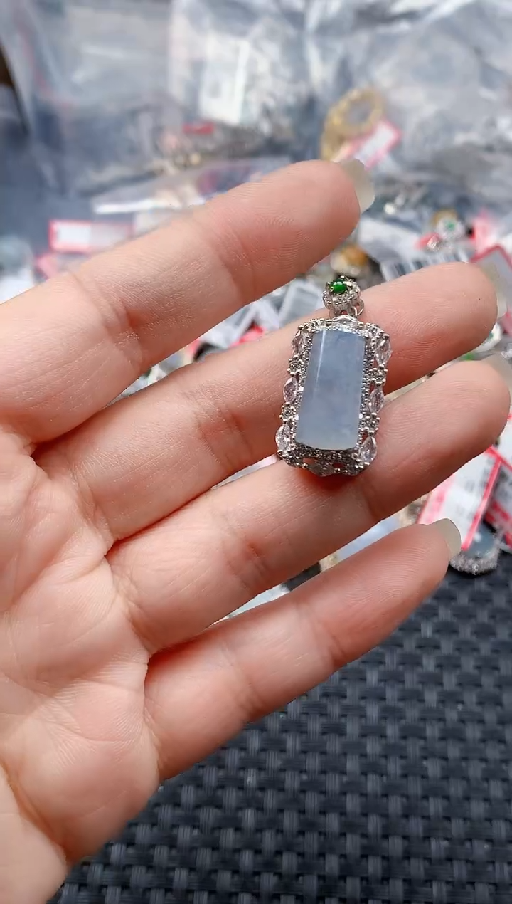 银S925镶嵌戒指翡翠天然A货缅甸翡翠