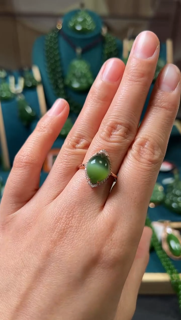 【闪购商品】和田玉（碧玉）戒指银S925镶嵌碧玉