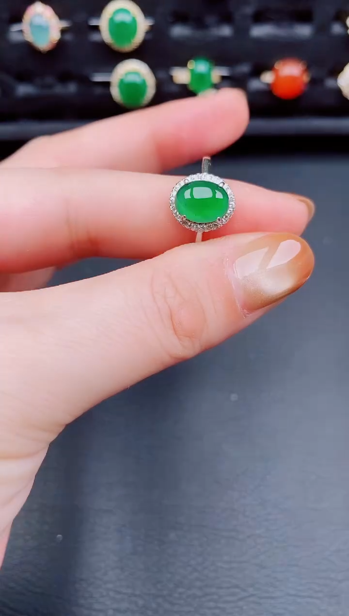 【闪购商品】翡翠戒指银S925镶嵌天然a货翡翠115