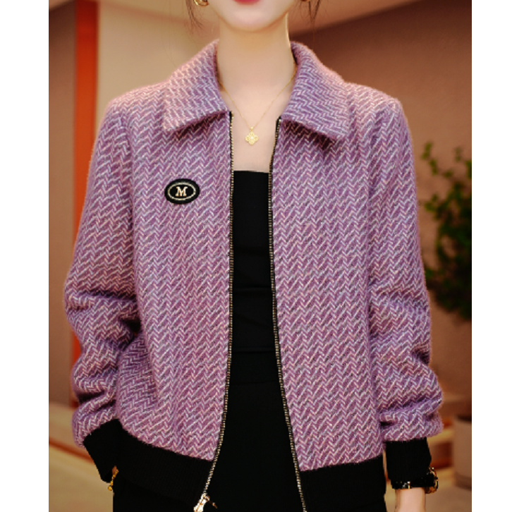 菱形斜纹条-新款2025春款高端高级感长袖时尚上衣