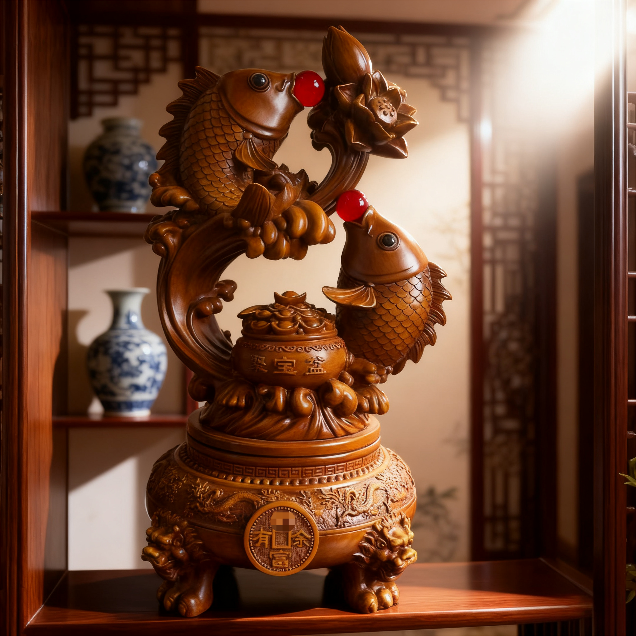 （财富有余）新中式乔迁开业办公室高档家居摆件FM 约高36*长20cm