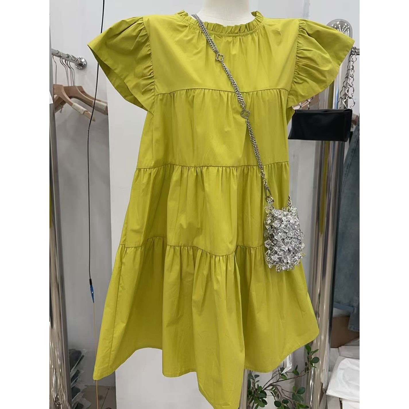 法式甜美飞飞袖连衣裙别致宽松显瘦连衣裙