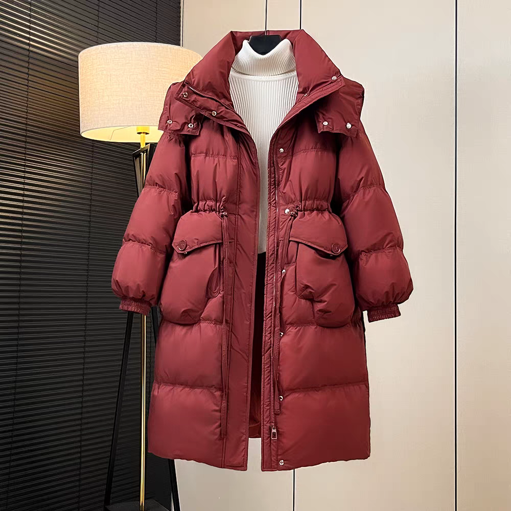 2025秋冬新款韩版时尚过膝收腰显瘦加厚羽绒服女长款冬季加厚外套