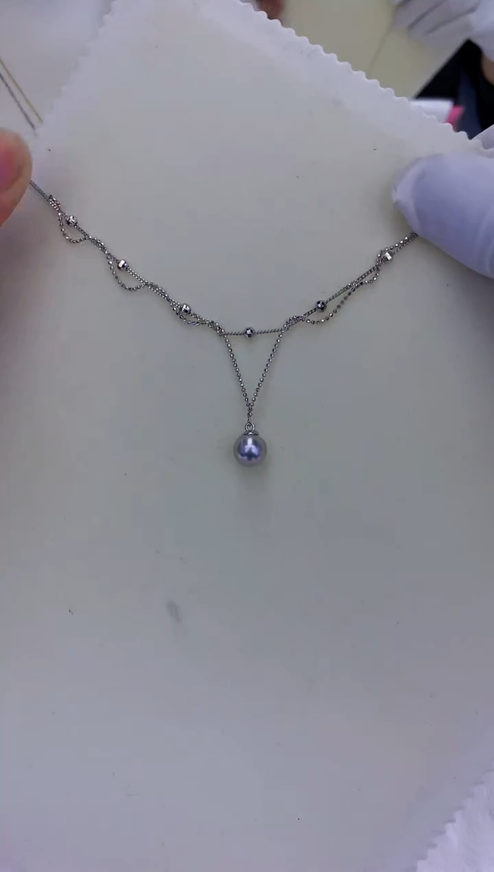 银S925镶嵌饰品海水珍珠真多麻色设计款套链