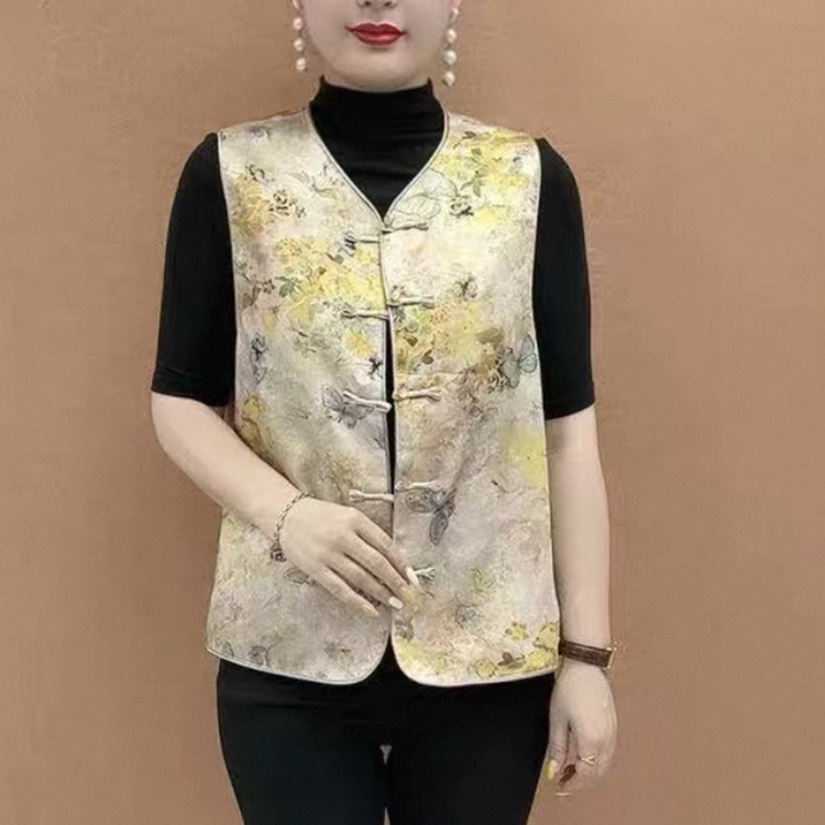 中式国风气质马甲时尚复古提花坎肩背心盘扣女装新款妈妈无袖上衣