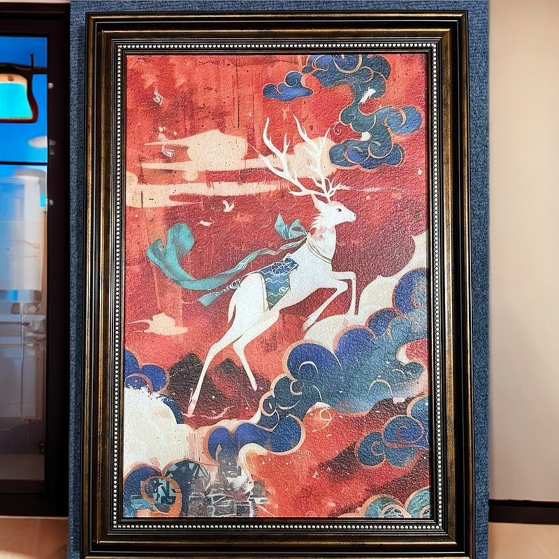 《敦煌九色鹿》客厅挂画装饰画高级感餐厅卧室壁画电箱艺术画5070