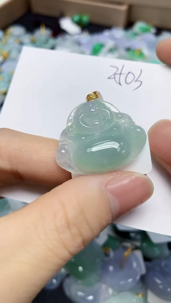 翡翠18K金镶嵌颈饰天然缅甸翡翠A货