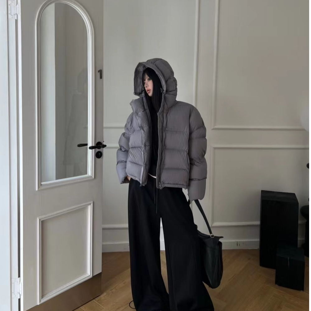 60336短款连帽厚款羽绒冬款极简风