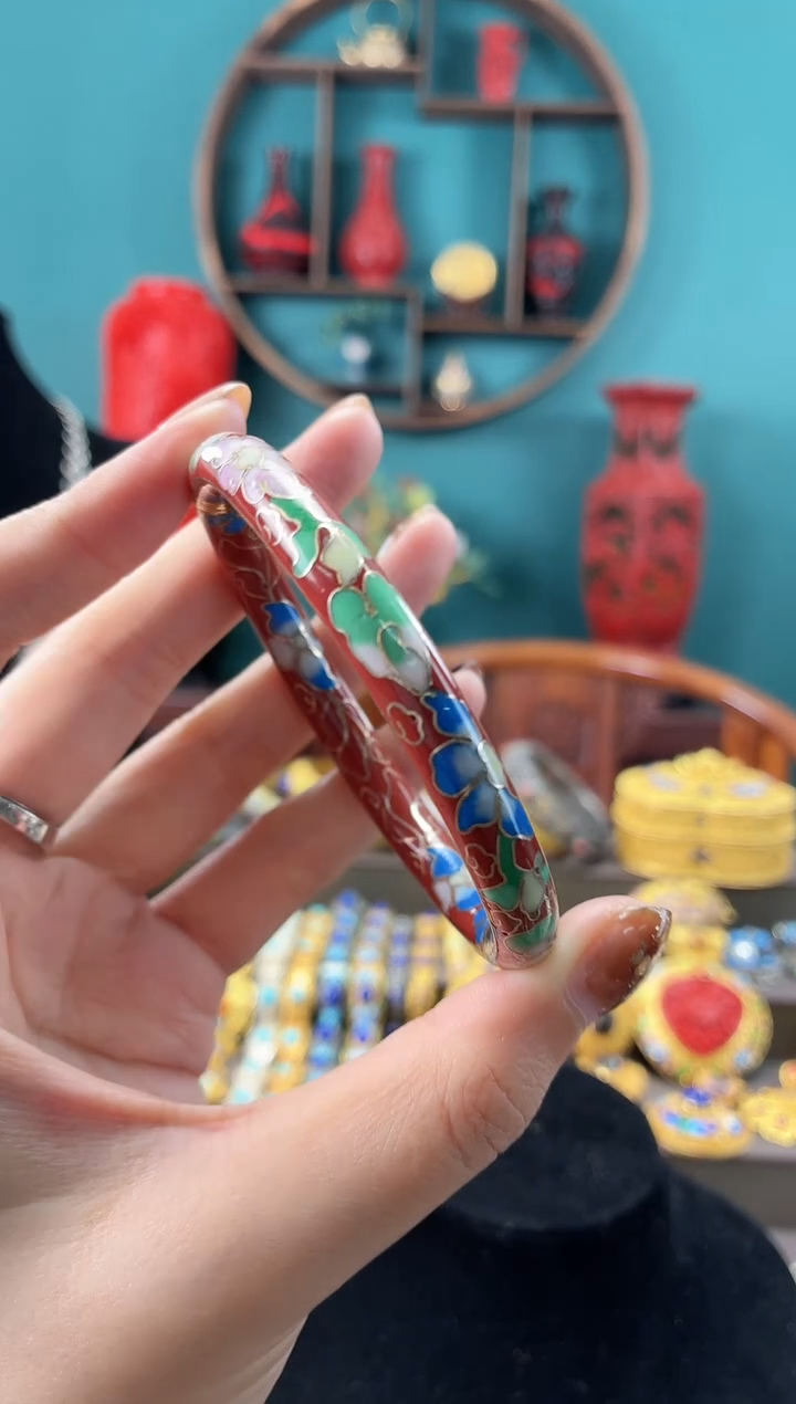 非遗手工景泰蓝开口镯子57-62红色