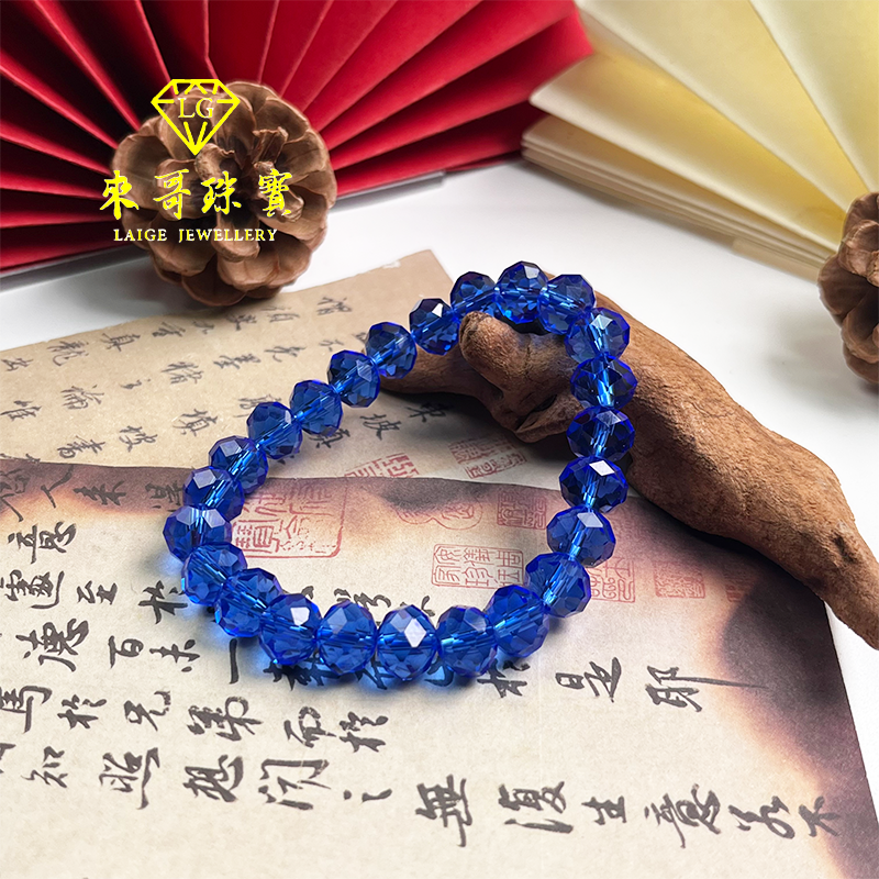 夏日特惠【来哥珠宝】钻石切面蓝水晶手串 福利款