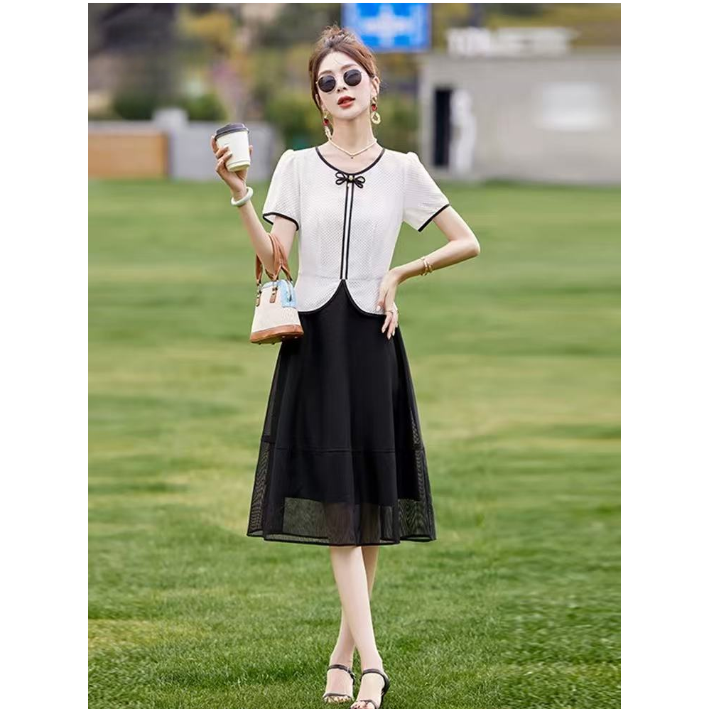 ZL35#假两件夏季新款减龄拼接网纱连衣裙【A9-1】