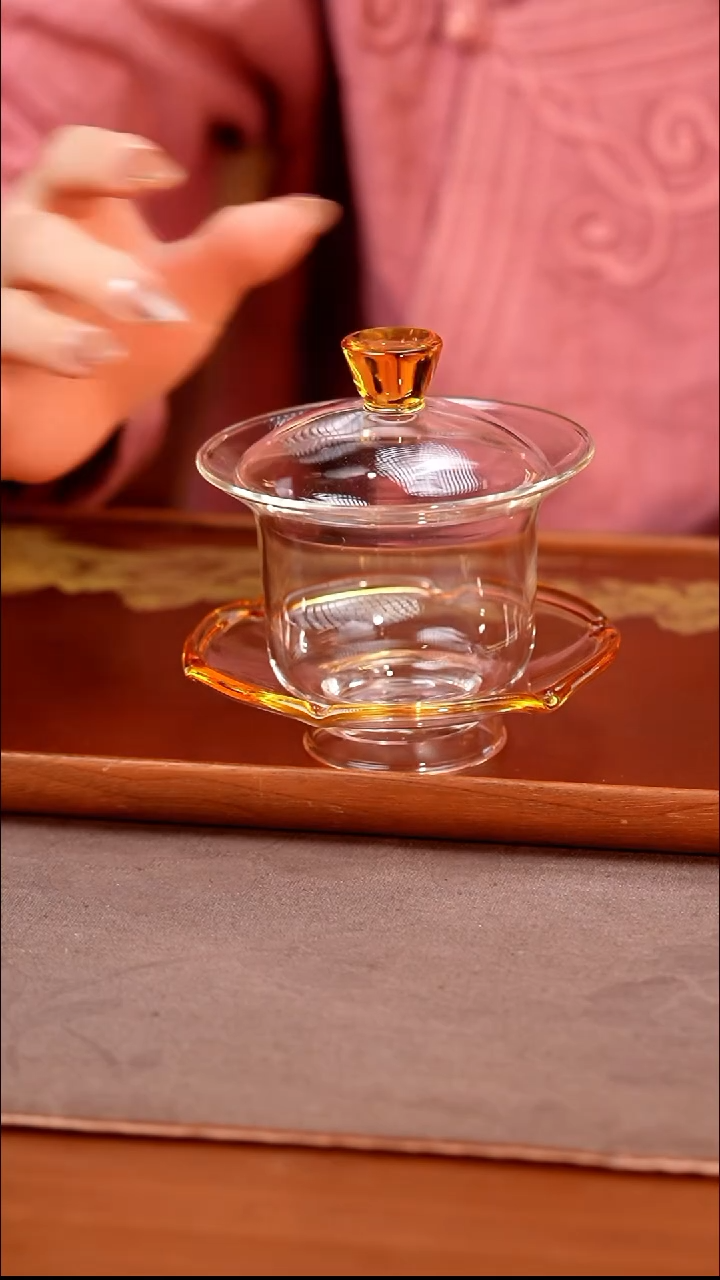 禾器/晶彩禾荷盖碗/浅黄/定制版