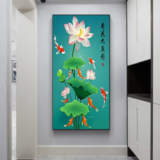 【玄关画】年年有鱼走廊过道入户玄关画晶瓷镶钻装饰快递包邮竖款