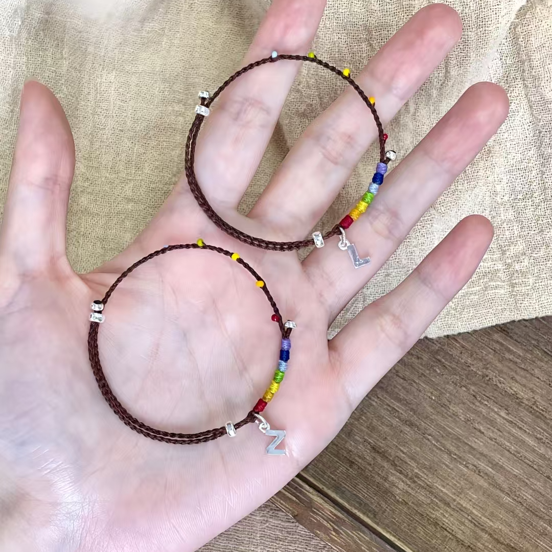 锌合金布艺手链 太阳编织彩虹手绳可调节手编绳DIY材料包送闺蜜