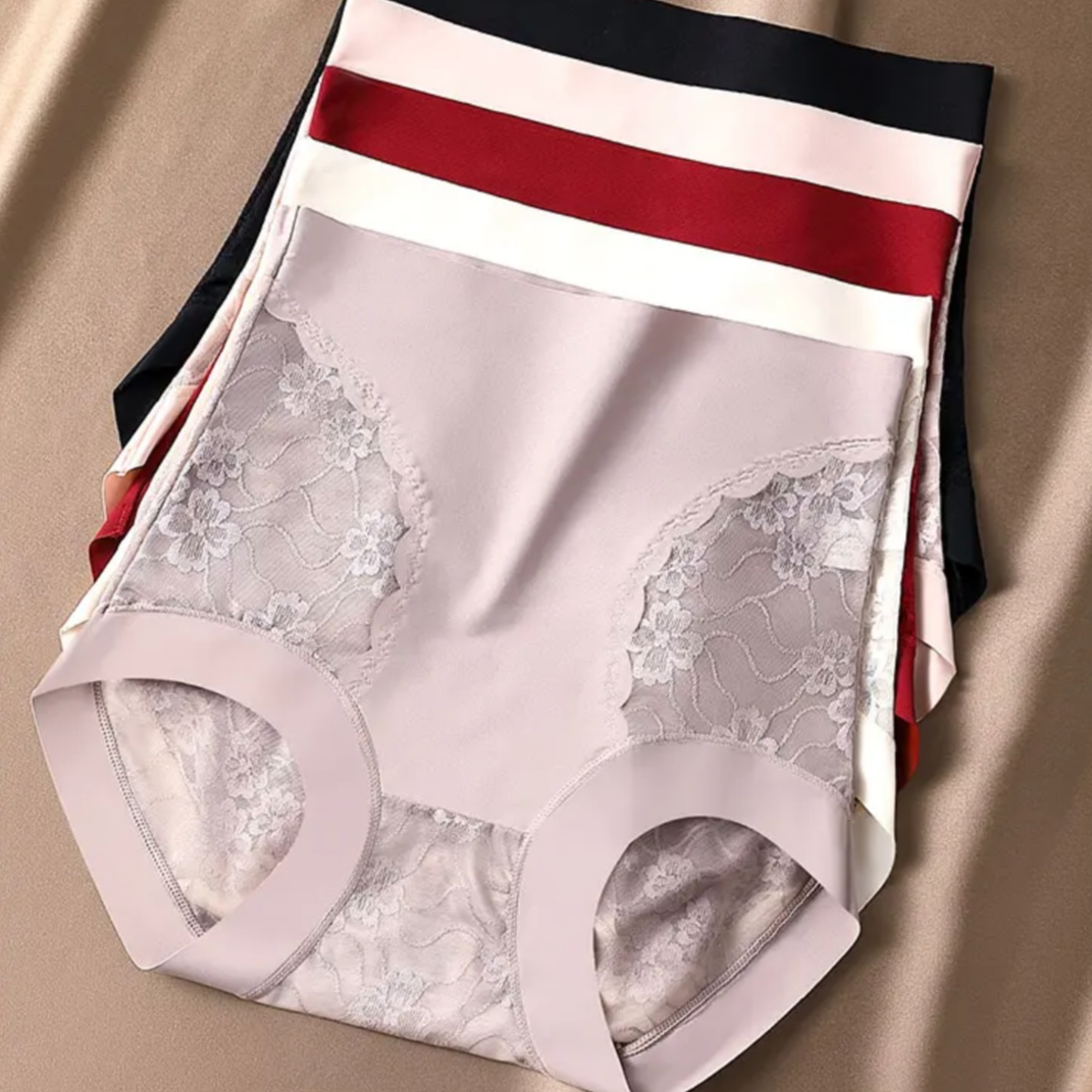 三条装蕾丝高腰无痕女士收腹裤393