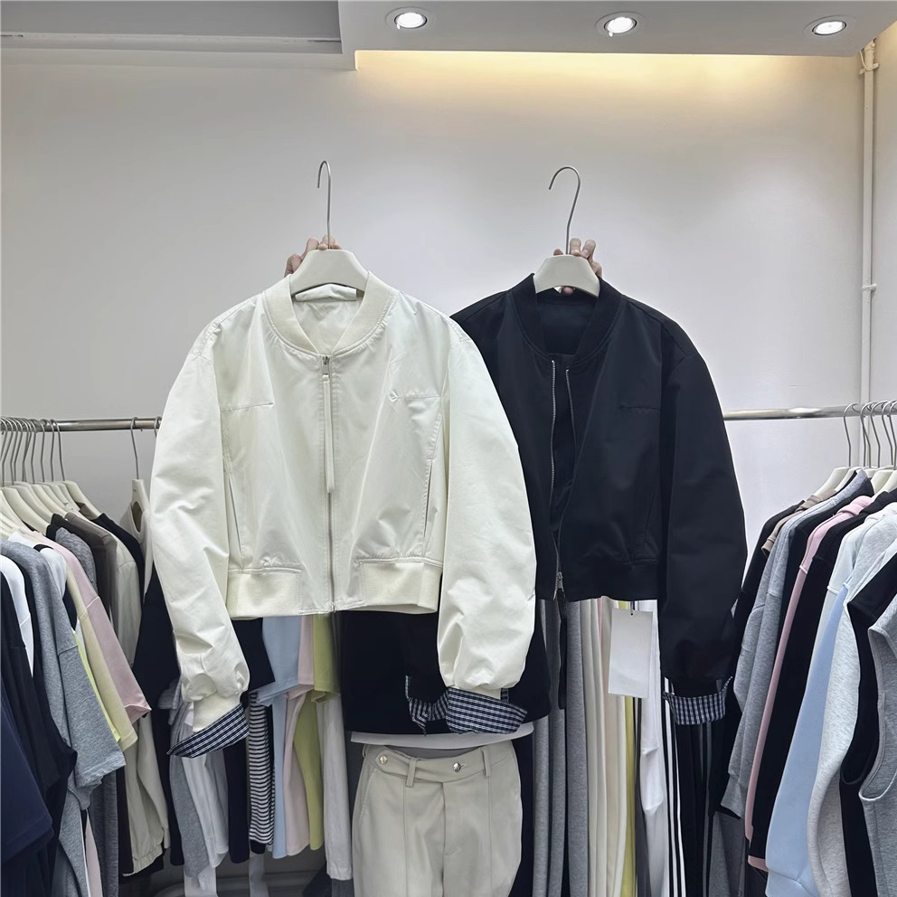 1012韩版拼接袖夹克百搭宽松休闲小个子外套女秋季棒球服短款上衣