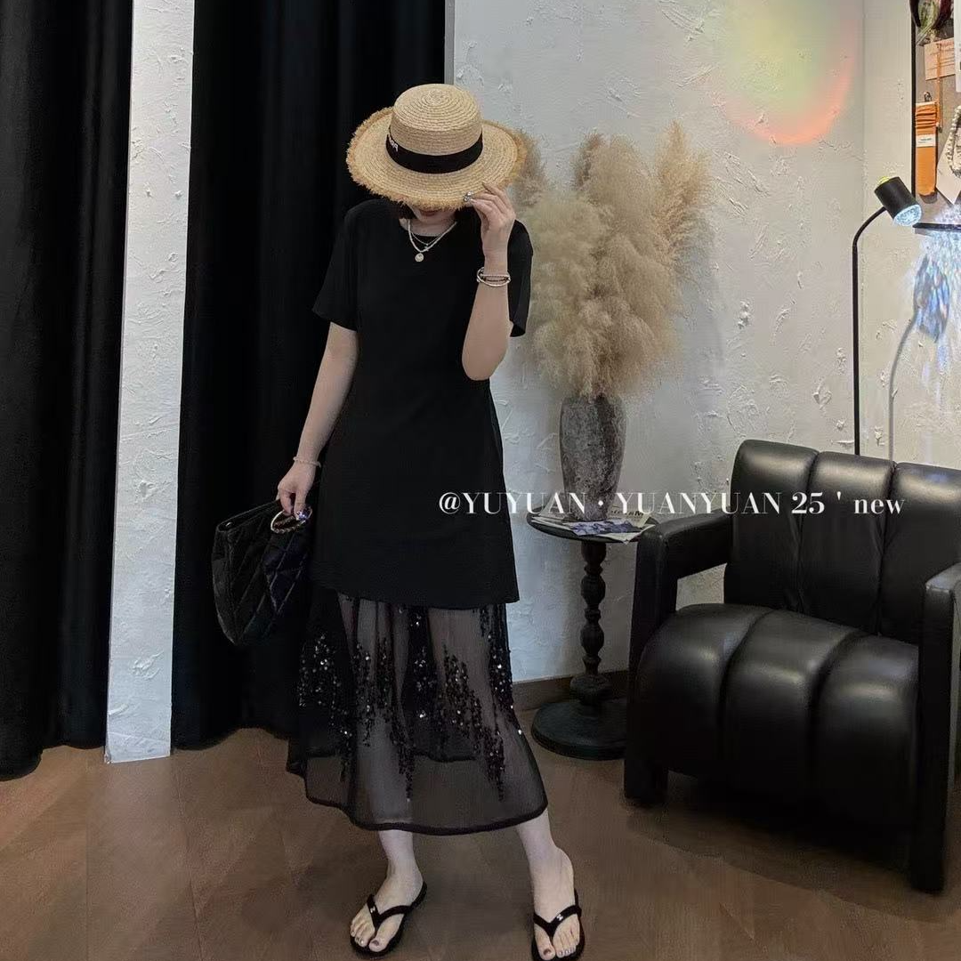 小迪家西装连衣裙搭配亮片衬裙两件套装25388