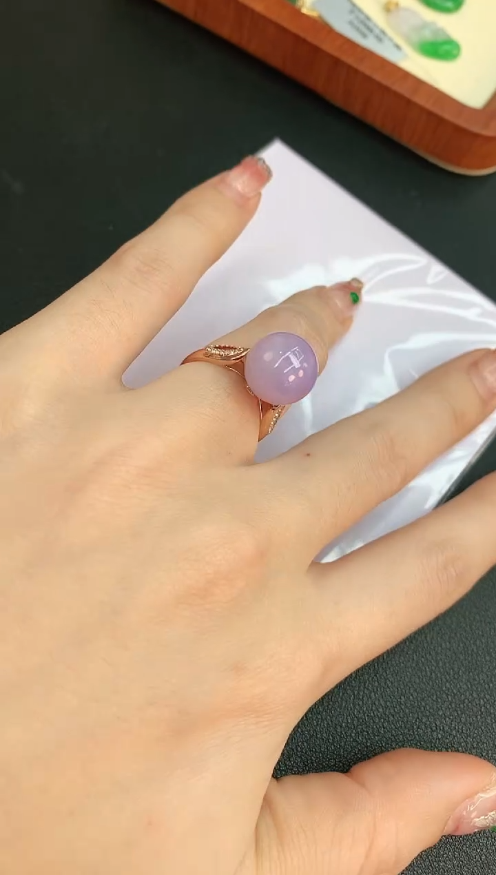 【闪购商品】翡翠戒指18K金镶嵌赠礼盒证书 珍珍