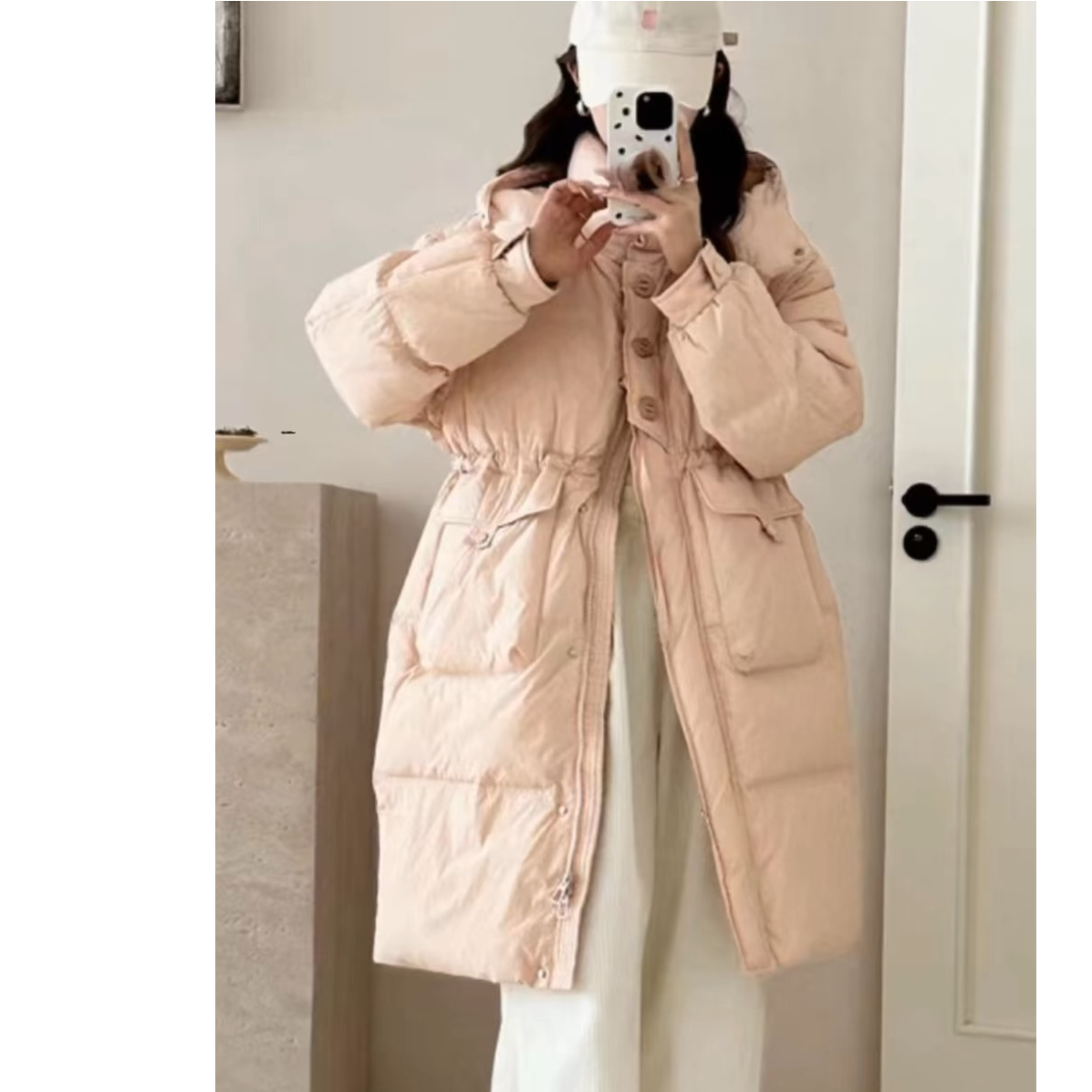 新款羽绒服女中长款连帽加厚2024冬季宽松显瘦保暖白鸭绒韩版外套