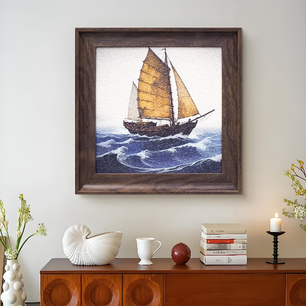 新中式一帆风顺寓意好的新中式客厅电视柜桌面方形摆画船3838