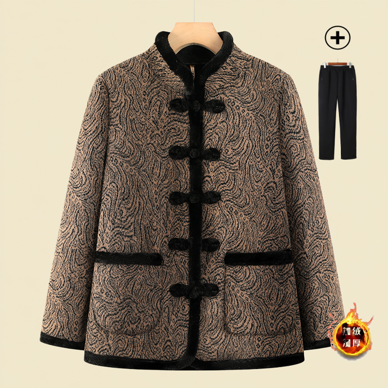2025中老年秋冬加厚款宽松复古毛呢外套妈妈秋冬装加绒外套民族风