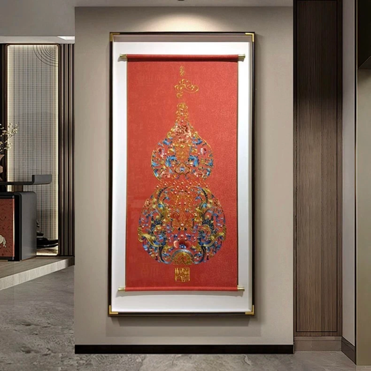百福图玄关装饰画新中式葫芦过道走廊挂画高级感入户门寓意好壁画