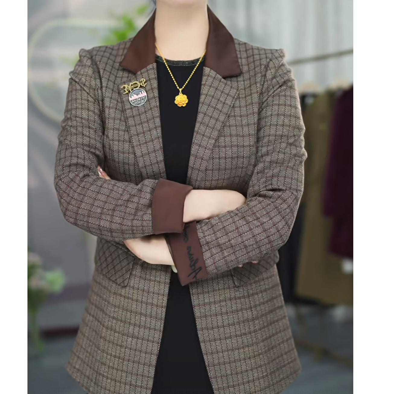 【T119】格子小西装外套女士2025新款爆款早秋品牌高端休闲西服
