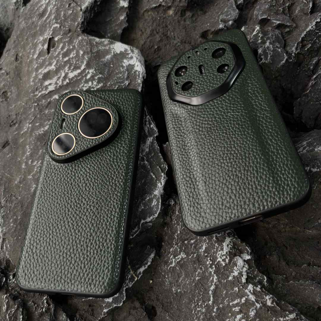 【荔枝纹绿】【真头层牛皮】适用华为Mate80苹果16小米17ProMax手机壳