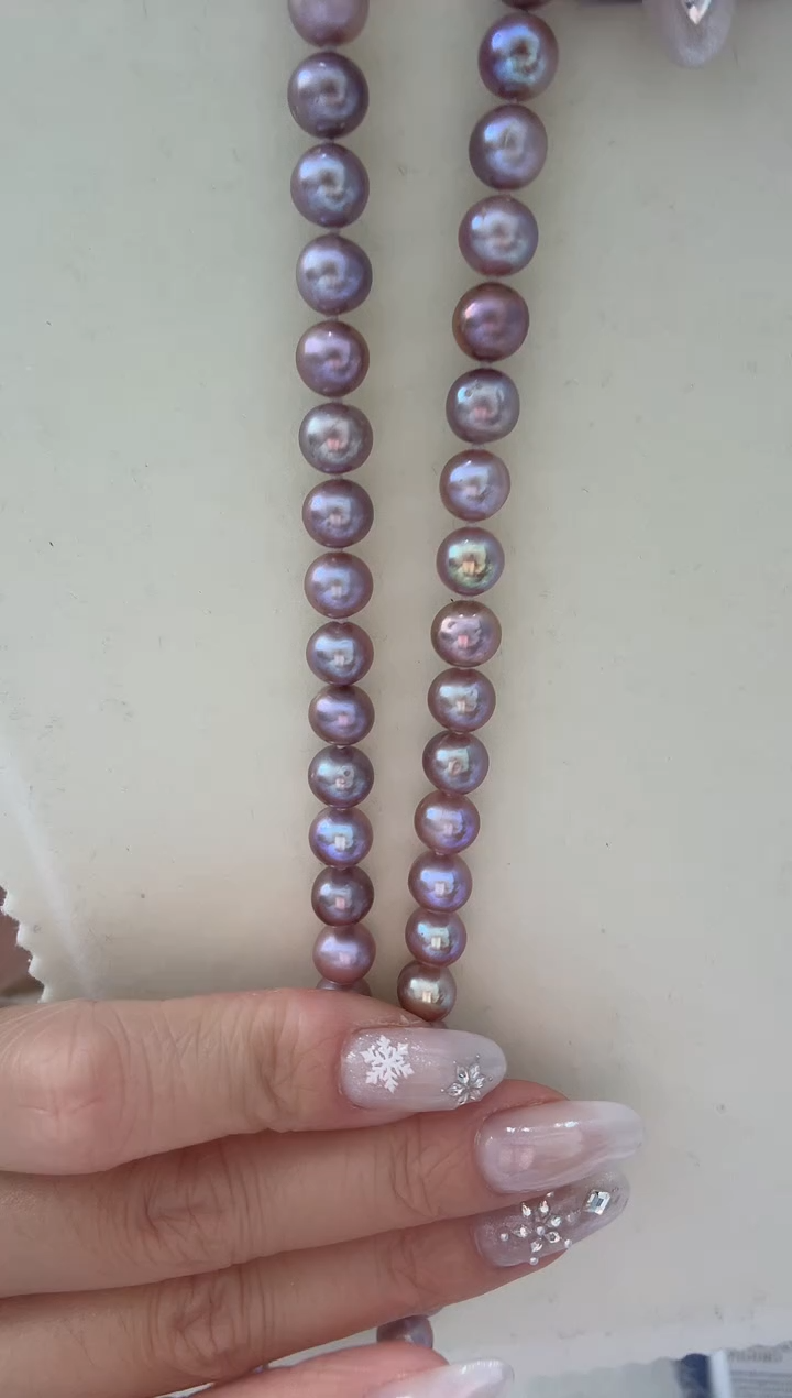 颈饰银S925镶嵌淡水珍珠紫 无核 7.3-8.3