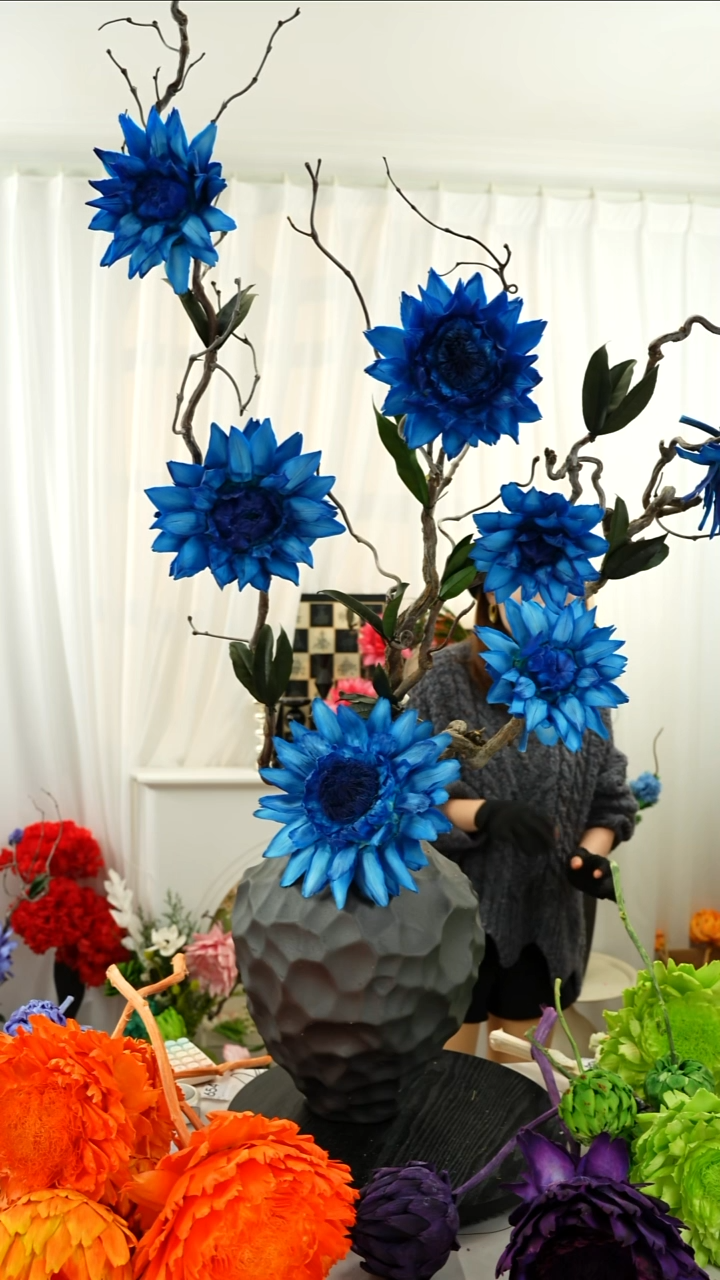 永生洋蓟 霸王花 龙枣枝不带瓶【克莱因蓝】A694