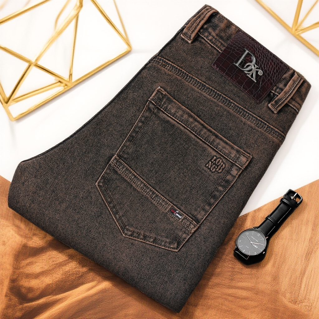 2025男装秋冬裤印花扎染石磨简欧风男秋冬牛仔裤时尚百搭直筒潮流