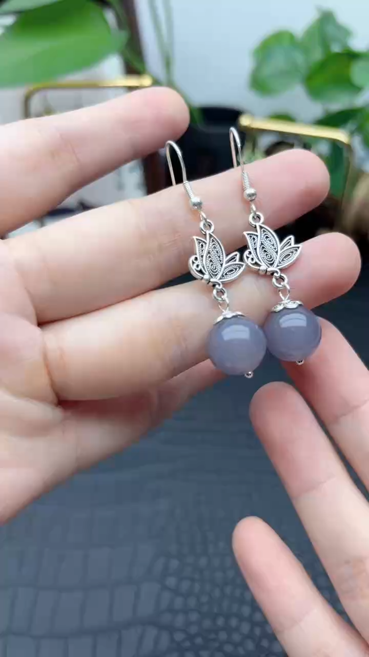 玛瑙/玉髓耳饰银S925镶嵌000231