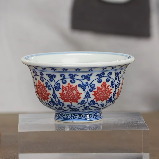 【央广非遗】沐茗古韵青花釉里红压手杯（红狮心）mmgy91