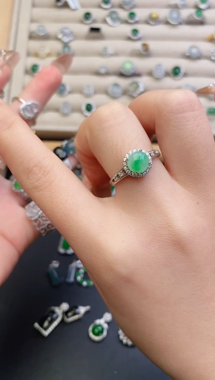 银S925镶嵌戒指翡翠0