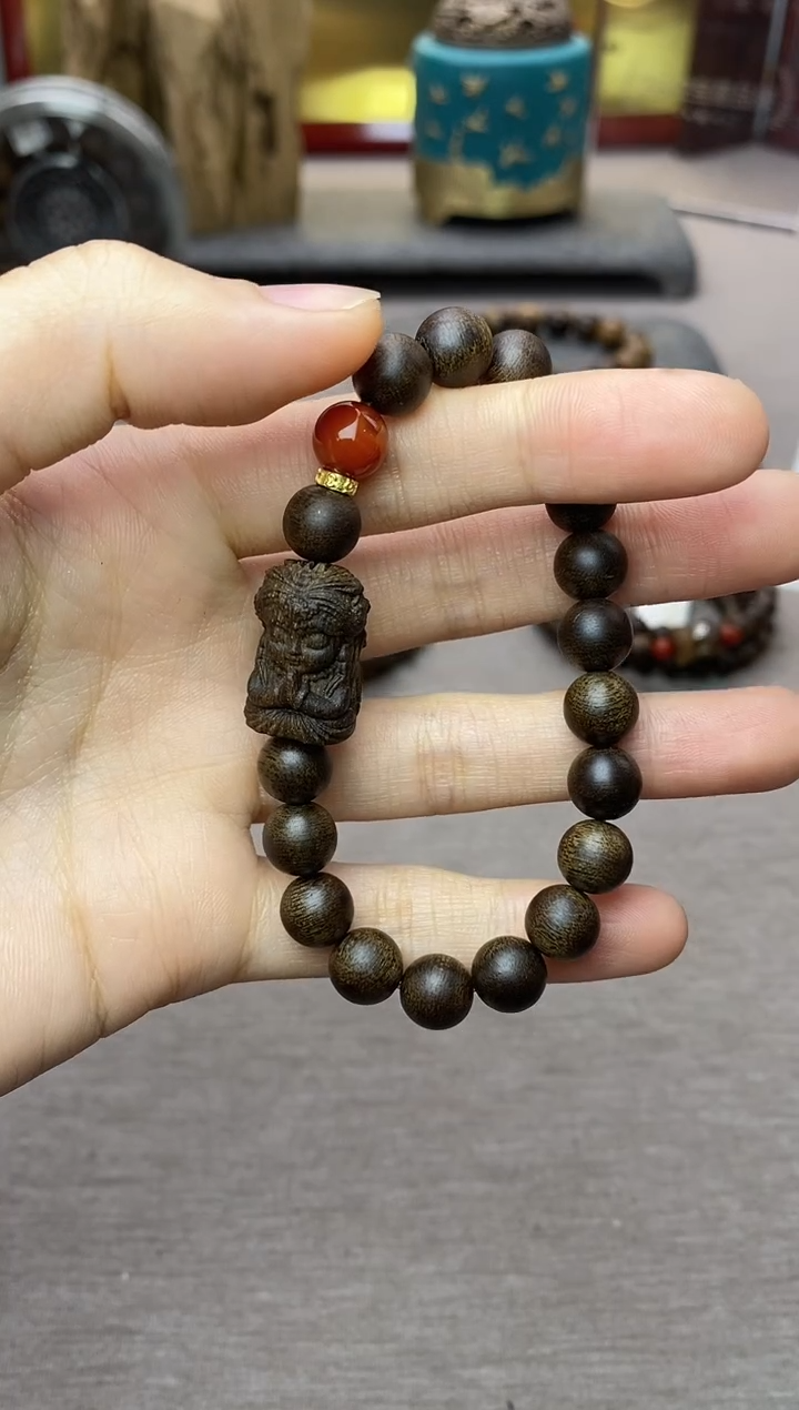 【闪购商品】沉香手串顺化紫棋玉化料08+扎基设计 单圈沉水