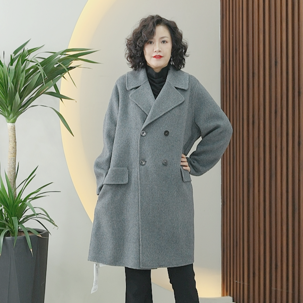 【羊绒大衣】双面呢外套女山羊绒绵羊毛莱赛尔中长大码显瘦秋季毛呢