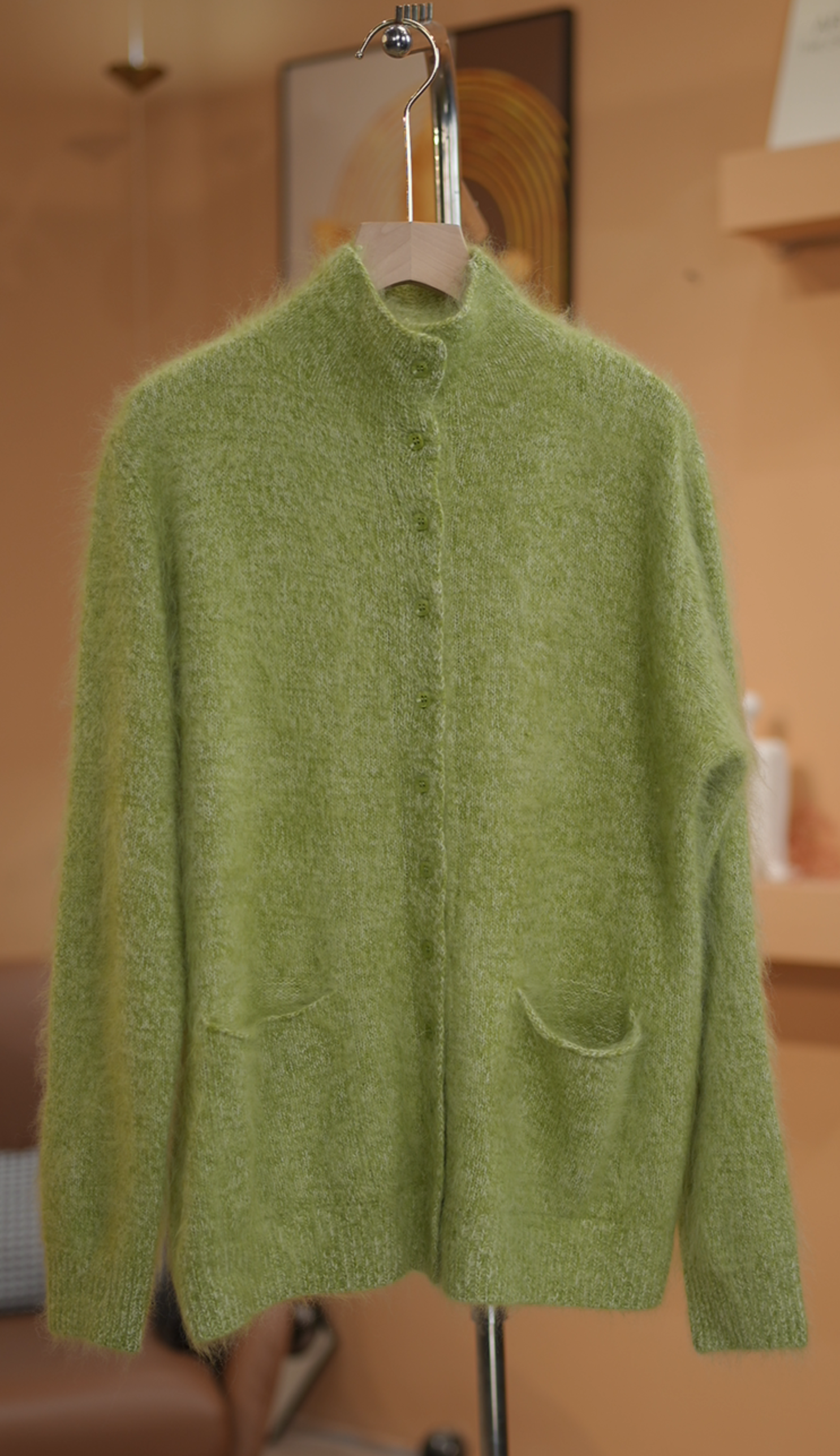 绿色长袖纯色不缩水宽松宽松型针织高领圆领羊绒衫