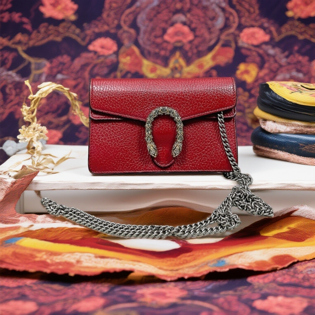 95新 GUCCI/古驰  红色迷你酒神链条包 1865 9929 