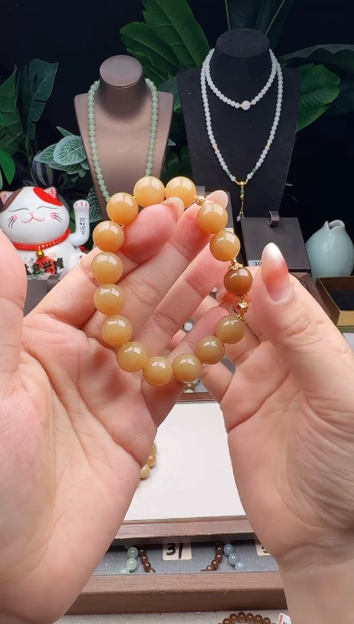 未镶嵌手串和田玉精品12m新疆且末糖玉手串