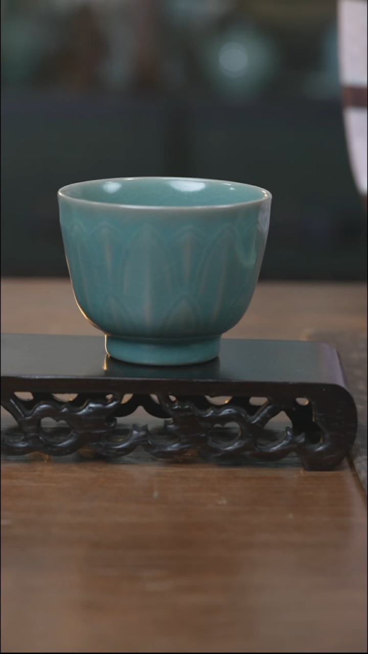 刻花莲瓣深腹杯 汝瓷 （拾汝）（古月青）