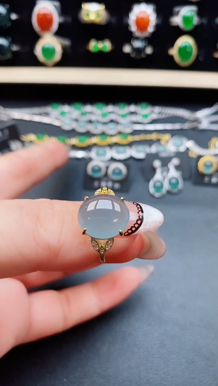 翡翠戒指银S925镶嵌58050