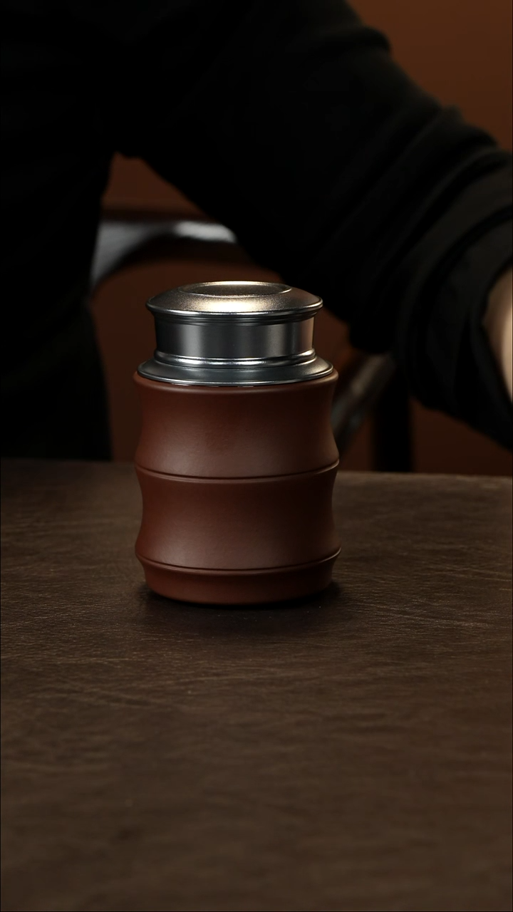 紫砂茶叶罐紫泥 双层锡盖 竹节醒茶罐约50克