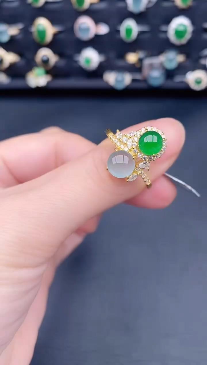 银S925镶嵌戒指翡翠天然a货翡翠404