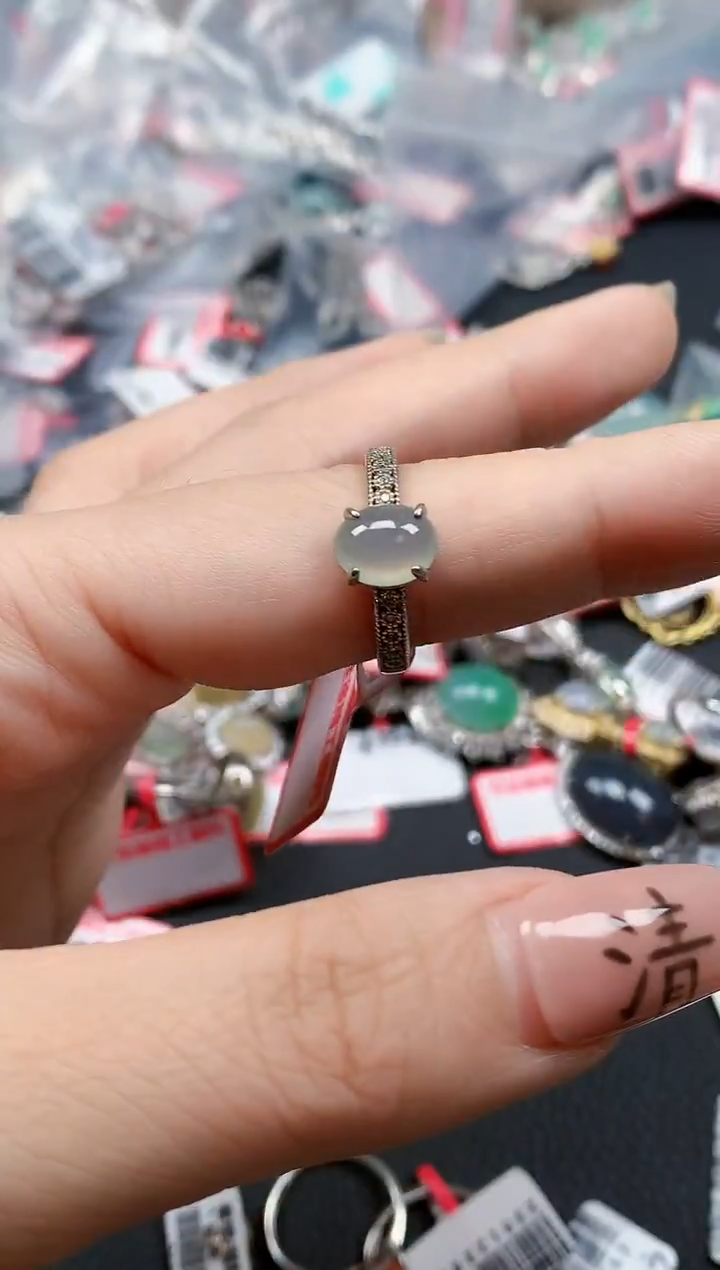 银S925镶嵌戒指翡翠天然A货缅甸翡翠
